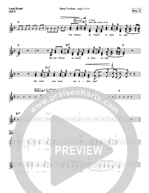 Glory To God Lead Sheet (SAT) (Lincoln Brewster)