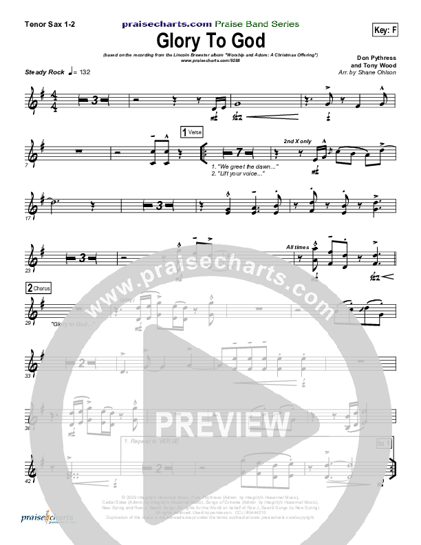 Glory To God Tenor Sax 1/2 (Lincoln Brewster)