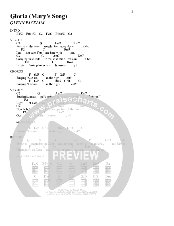 Gloria (Mary's Song) Chord Chart (Christy Johnson)
