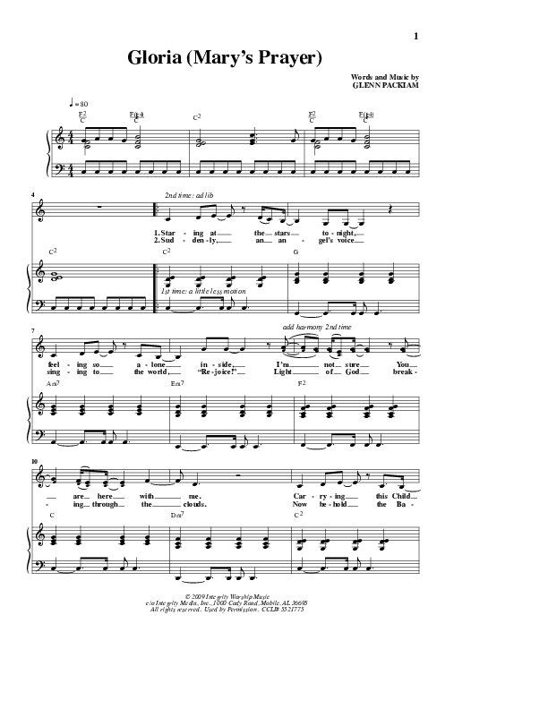 Gloria (Mary's Song) Piano/Vocal (Christy Johnson)