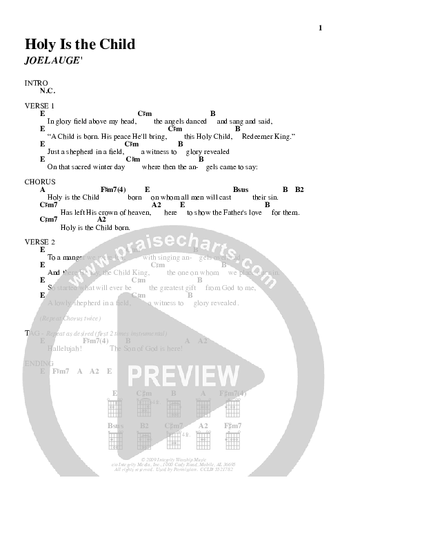 Holy Is The Child Chord Chart (Joel Auge)