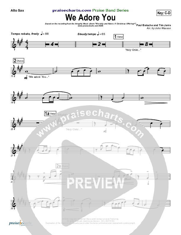 We Adore You Alto Sax (Paul Baloche)