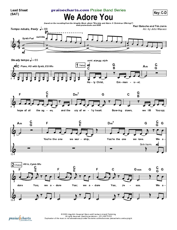 We Adore You Lead Sheet (SAT) (Paul Baloche)