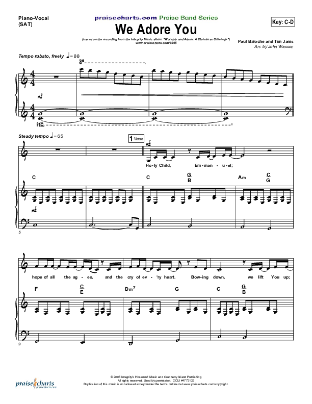 We Adore You Piano/Vocal (Paul Baloche)