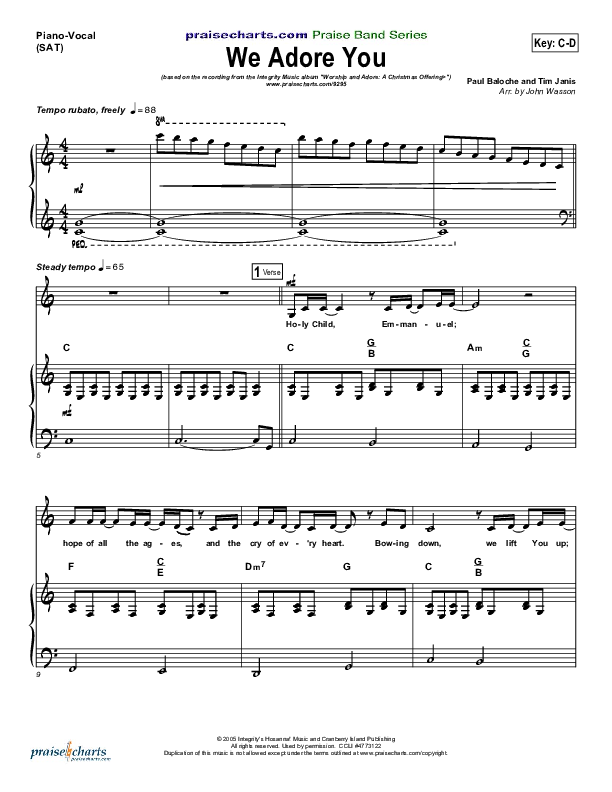 We Adore You Piano/Vocal (SAT) (Paul Baloche)