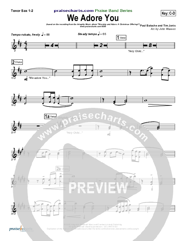 We Adore You Tenor Sax 1/2 (Paul Baloche)