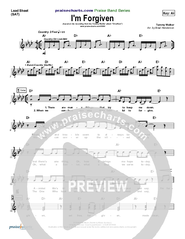 I'm Forgiven Lead Sheet (Tommy Walker)