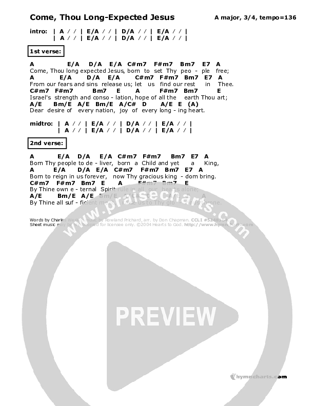 Come Thou Long-Expected Jesus Chords & Lyrics (Don Chapman)