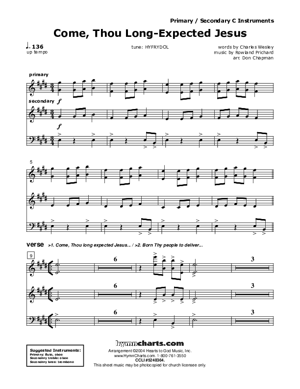 Come Thou Long-Expected Jesus C Instruments (Don Chapman)