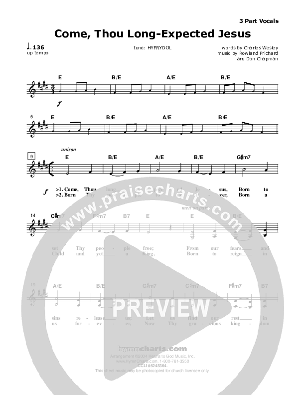 Come Thou Long-Expected Jesus Lead Sheet (SAT) (Don Chapman)