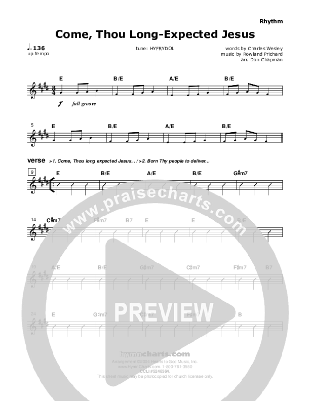 Come Thou Long-Expected Jesus Rhythm Chart (Don Chapman)