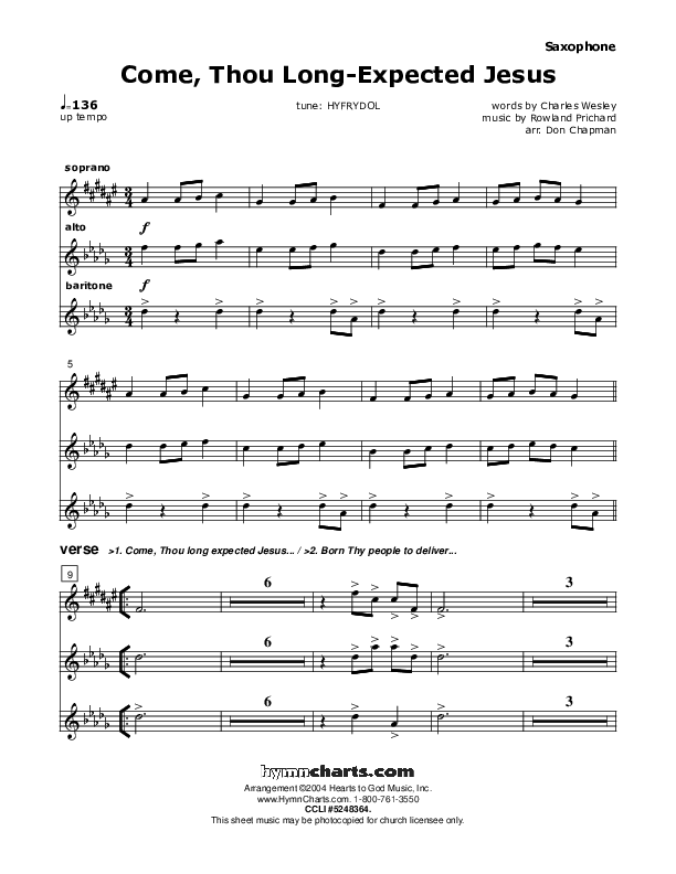 Come Thou Long-Expected Jesus Saxophone (Don Chapman)