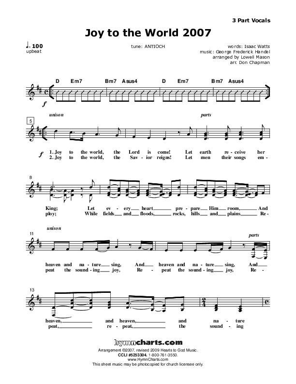 Joy To The World Choir Sheet (Don Chapman)