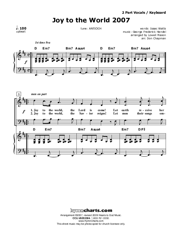Joy To The World Piano/Vocal (Don Chapman)