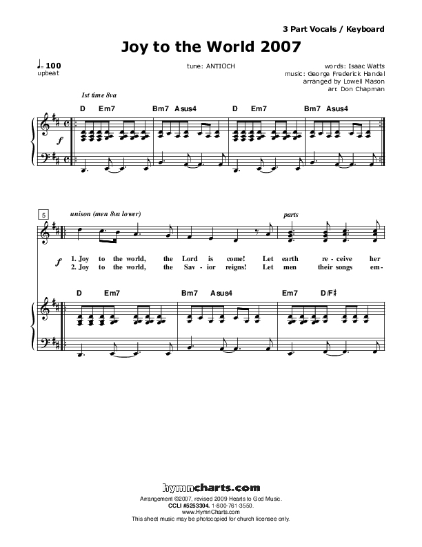 Joy To The World Piano/Vocal (SAT) (Don Chapman)