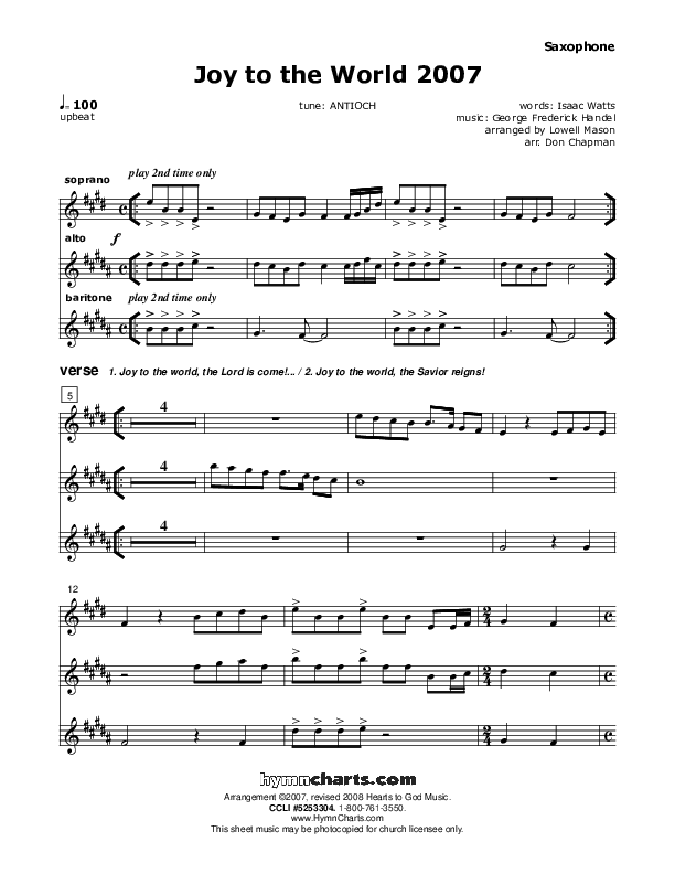 Joy To The World Saxophone (Don Chapman)