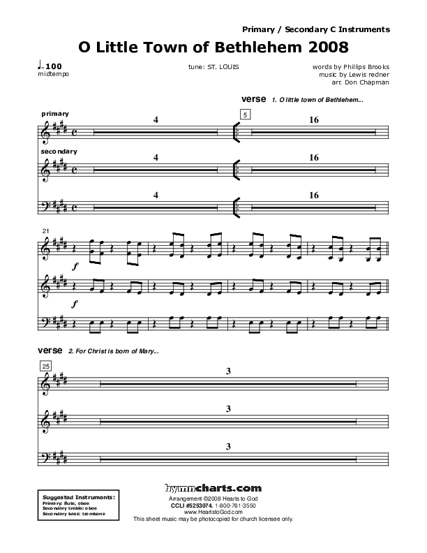 O Little Town Of Bethlehem C Instruments (Don Chapman)
