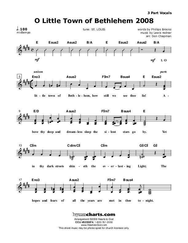 O Little Town Of Bethlehem Lead Sheet (SAT) (Don Chapman)
