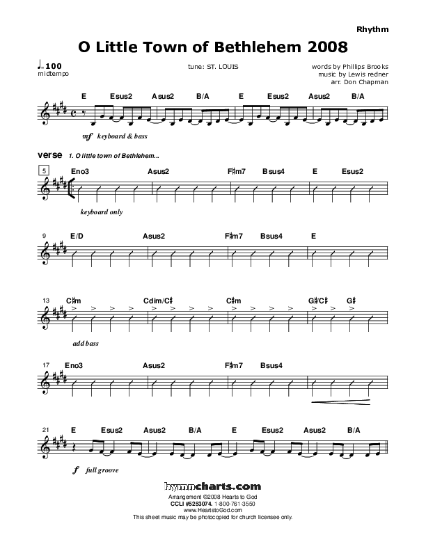 O Little Town Of Bethlehem Rhythm Chart (Don Chapman)