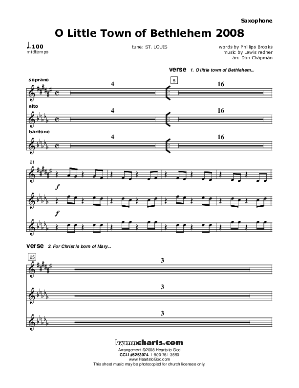 O Little Town Of Bethlehem Saxophone (Don Chapman)