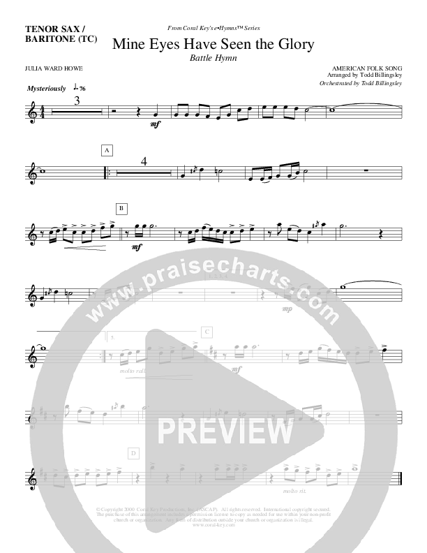 MIne Eyes Have Seen The Glory Tenor Sax/Baritone T.C. (Todd Billingsley)