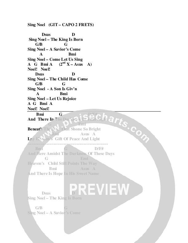 Sing Noel Chord Chart (Pam Pierce)