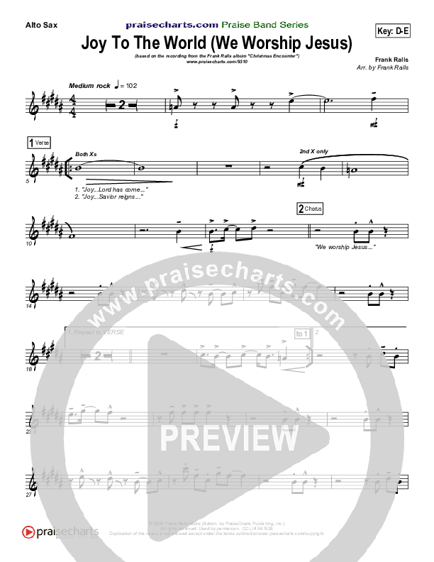 Joy To The World (We Worship Jesus) Alto Sax (Frank Ralls)