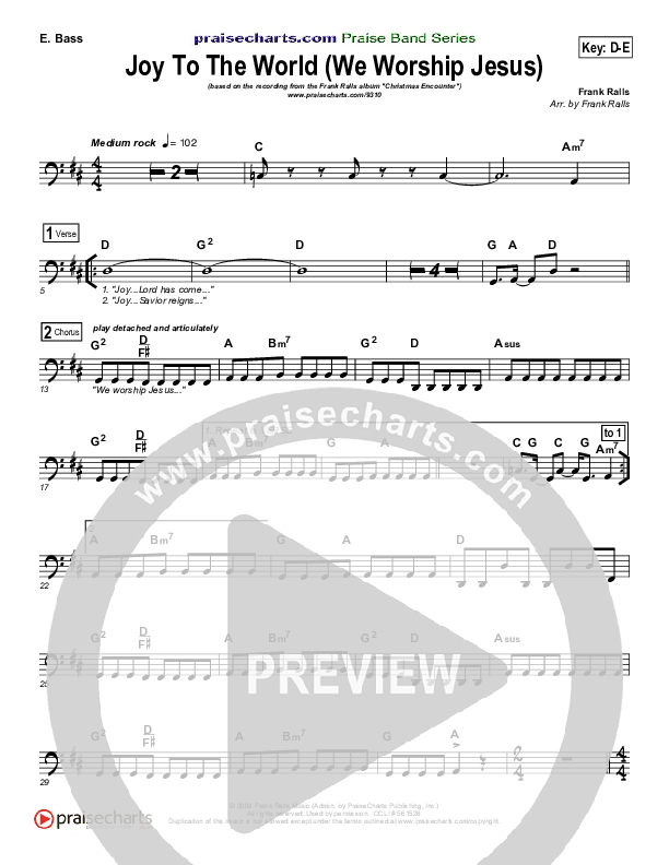 Joy To The World (We Worship Jesus) Bass Guitar (Frank Ralls)