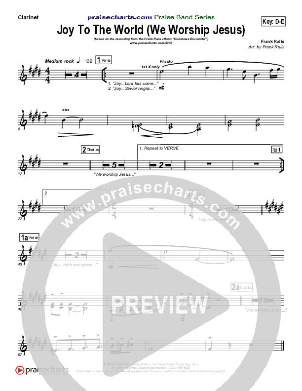 Joy To The World (We Worship Jesus) Clarinet (Frank Ralls)