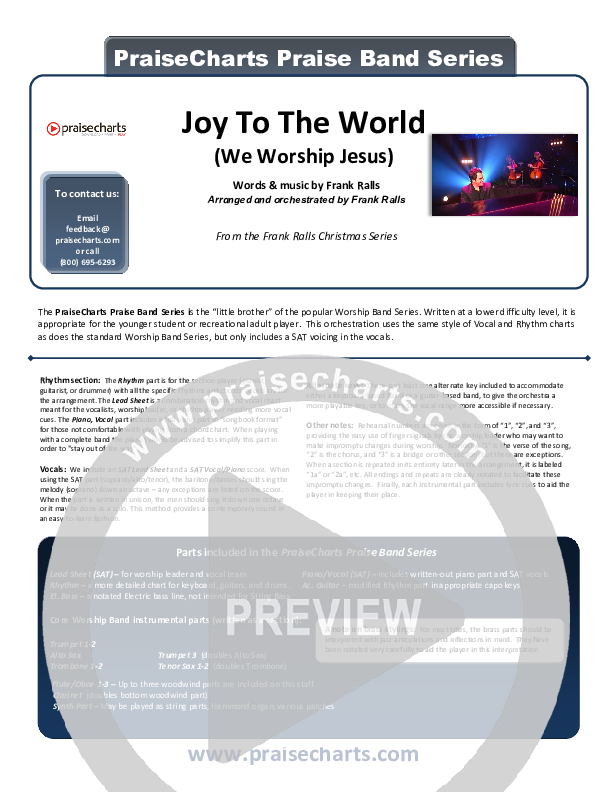 Joy To The World (We Worship Jesus) Cover Sheet (Frank Ralls)