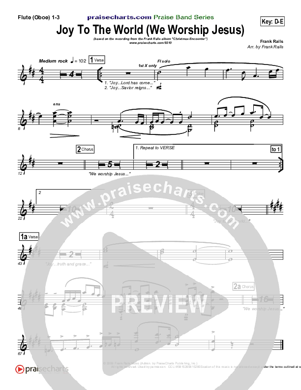 Joy To The World (We Worship Jesus) Flute/Oboe 1/2/3 (Frank Ralls)