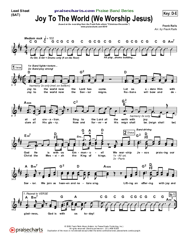 Joy To The World (We Worship Jesus) Lead Sheet (Frank Ralls)