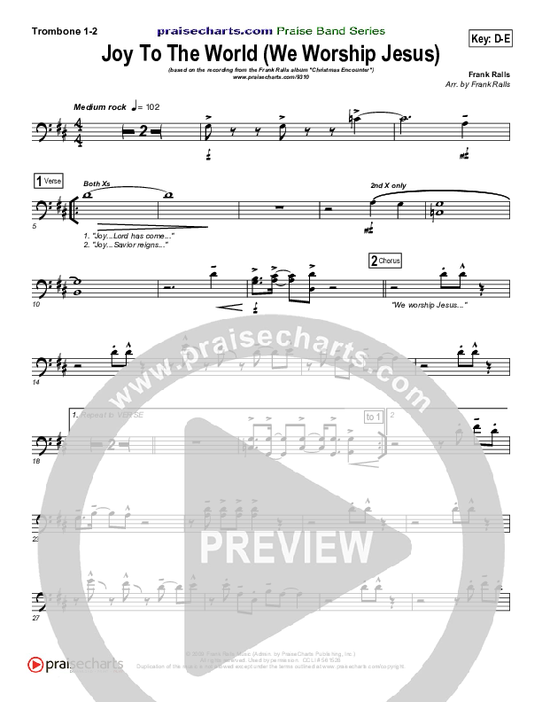 Joy To The World (We Worship Jesus) Trombone 1/2 (Frank Ralls)