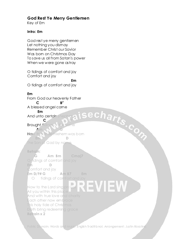 God Rest Ye Merry Gentlemen Chord Chart (High Street Hymns)