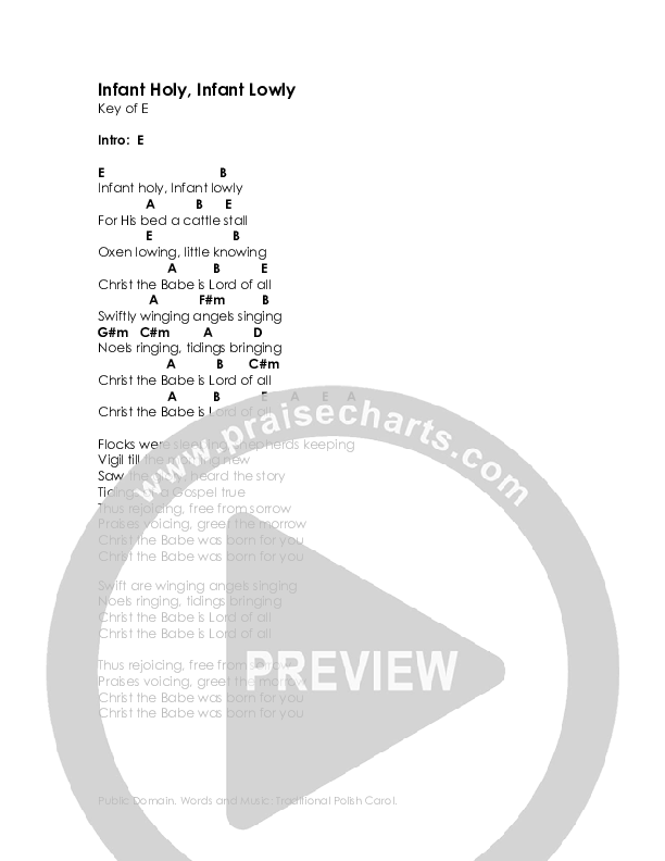 Infant Holy Infant Lowly Chord Chart (High Street Hymns)