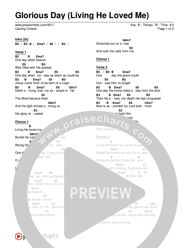 Glorious Day (Living He Loved Me) Chords & Lyrics (Casting Crowns)