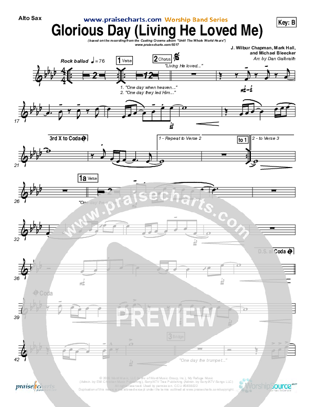 Glorious Day (Living He Loved Me) Alto Sax (Casting Crowns)