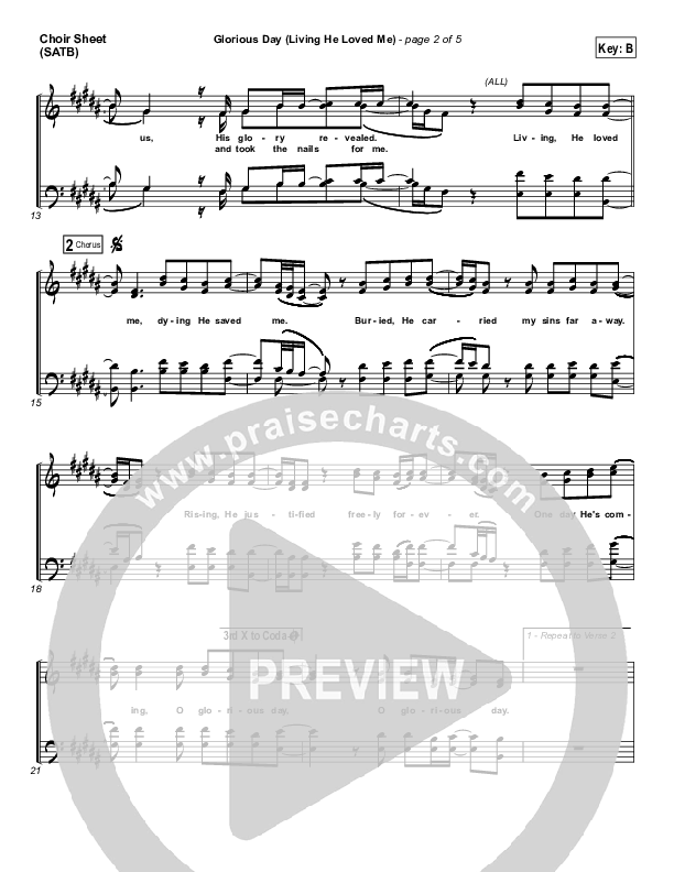 Glorious Day (Living He Loved Me) Choir Sheet (SATB) (Casting Crowns)