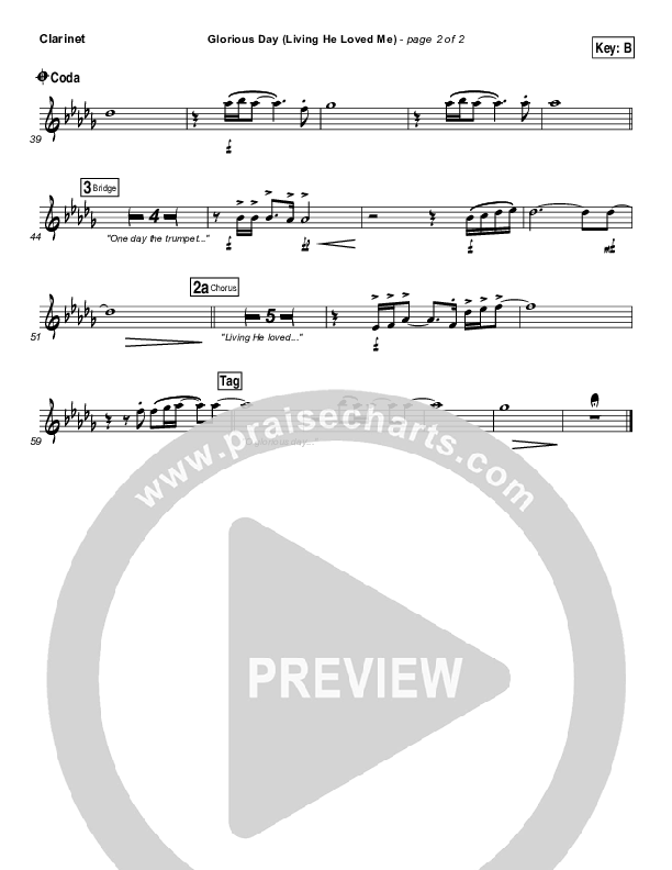 Glorious Day (Living He Loved Me) Clarinet (Casting Crowns)