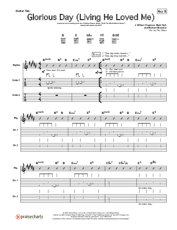 Glorious Day (Living He Loved Me) Guitar Tab (Casting Crowns)