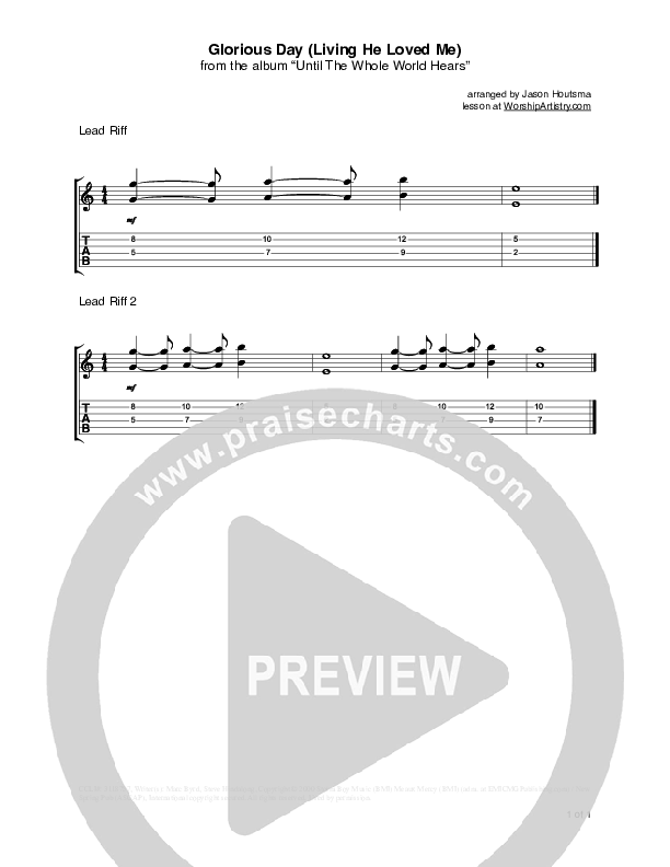 Glorious Day (Living He Loved Me) Guitar TAB/Riffs (Casting Crowns)