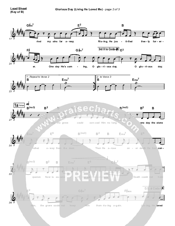 Glorious Day (Living He Loved Me) Lead Sheet (Melody) (Casting Crowns)