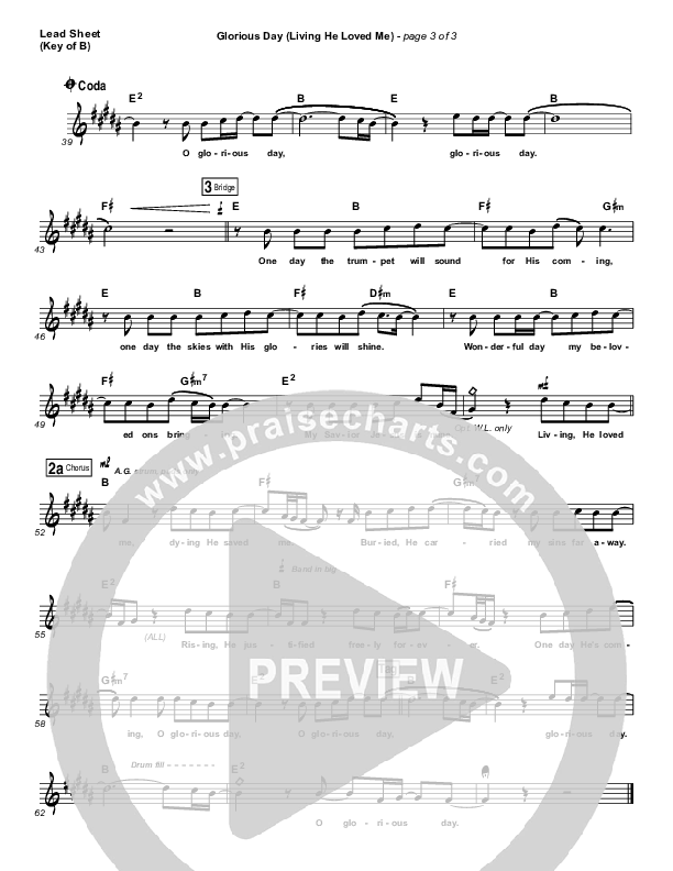 Glorious Day (Living He Loved Me) Lead Sheet (Melody) (Casting Crowns)