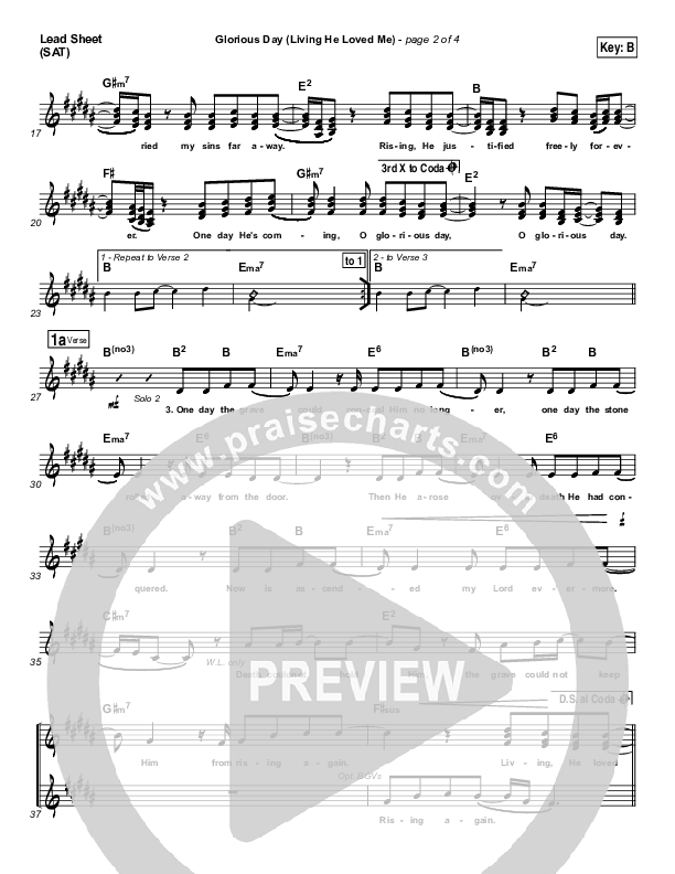 Glorious Day (Living He Loved Me) Lead Sheet (SAT) (Casting Crowns)