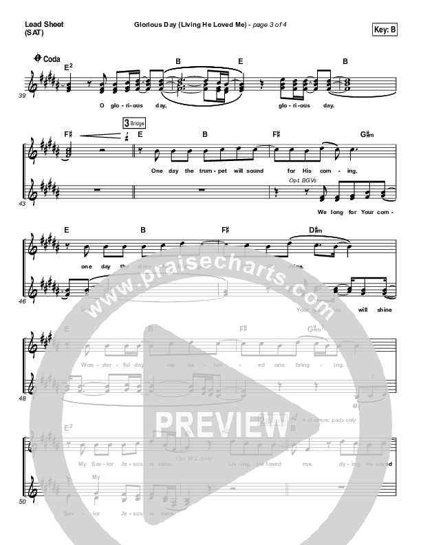 Glorious Day (Living He Loved Me) Lead Sheet (SAT) (Casting Crowns)