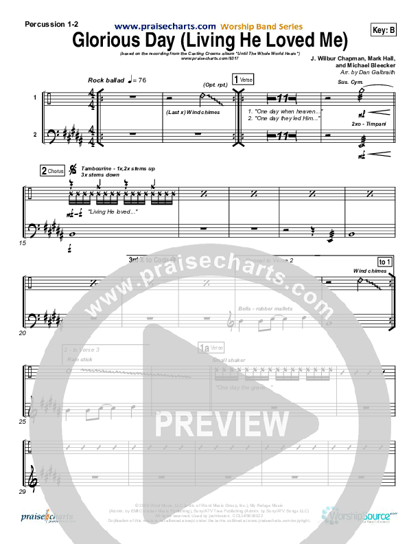 Glorious Day (Living He Loved Me) Percussion (Casting Crowns)