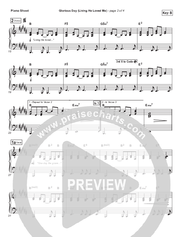 Glorious Day (Living He Loved Me) Piano Sheet (Casting Crowns)