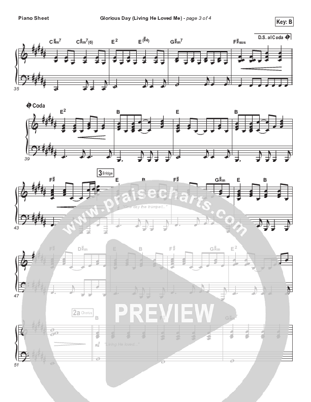 Glorious Day (Living He Loved Me) Piano Sheet (Casting Crowns)
