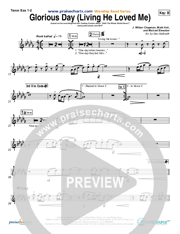 Glorious Day (Living He Loved Me) Tenor Sax 1/2 (Casting Crowns)