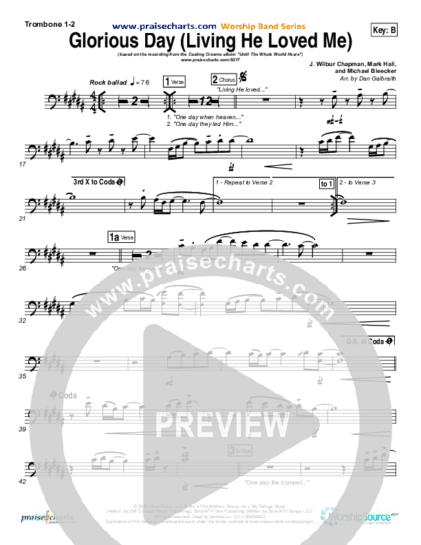 Glorious Day (Living He Loved Me) Trombone 1/2 (Casting Crowns)